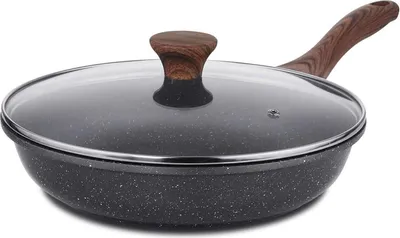 Obrázek produktu pro Nepřilnavá pánev SENSARTE 28 cm s poklicí - švýcarský granitový povrch, vhodná na plynovou varnou desku a indukci