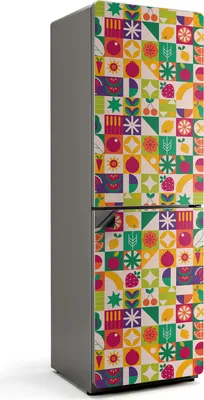 Produktbild von Buntes Muster mit Früchten – Magnetische Kühlschrank Abdeckung – Dekorfolie magnetisch Küche – Kühlschrank Magnet Deko – selbstklebende Magnettafel – Magnetfolie für Kühlschranktür – 60x190 cm