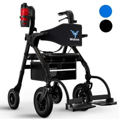 Produktbild von WALCORA 2 in 1 Rollstuhl Rollator Faltbar und Leicht mit Sitz – Gehhilfe für Senioren Outdoor & Indoor Wohnung – Klappbar Gummireifen Leichtgewicht