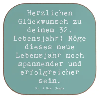Produktbild von Mr. & Mrs. Panda Tischuntersetzer Spruch 32. Geburtstag - Meeresbrise - Geschenk, Holzuntersetzer, Untersetzer für Gläser, Geburtstagsgeschenk, gute Wünsche, Tassen