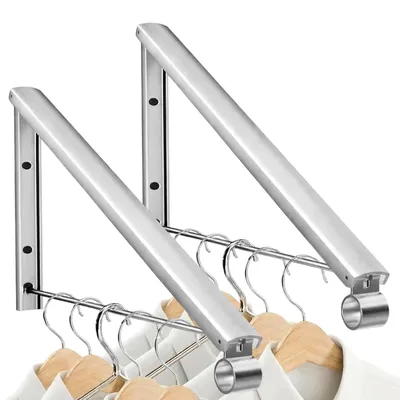 Produktbild von 2 klappbare Kleiderhaken, Wandregal, klappbare Haken, Kleiderständer, Wandregal für Schlafzimmer, Badezimmer, Balkon, Waschküche (silber)