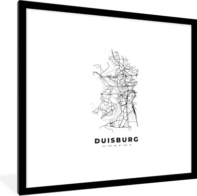 Produktbild von MuchoWow® Gerahmtes Poster Karte - Duisburg - Schwarz-Weiß - Stadtplan 40x40 cm - Poster mit Schwarzem Bilderrahmen Wandposter Rahmen Foto Bilder - Poster - Plakat im Rahmen