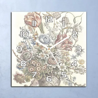 Produktbild von Deko Glasuhr Wanduhr 30x30 Blumen Aquarellfarbe Quarz Küchenuhr Bürouhr
