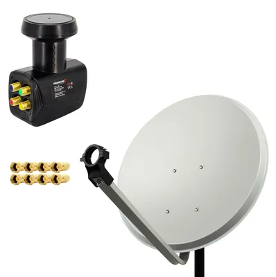 Produktbild von PremiumX 60cm Satellitenschüssel Stahl Hellgrau Quad LNB 8x F-Stecker