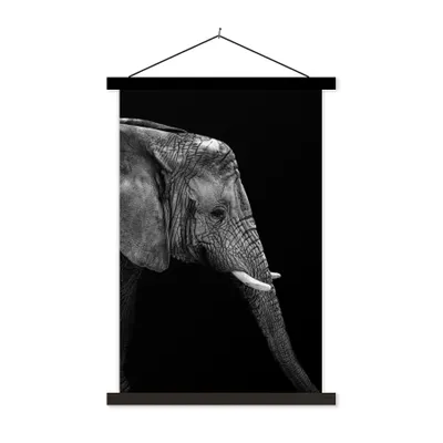 Produktbild von MuchoWow® Textilposter Elefant - Schwarz und weiß - Porträt - Tiere 40x60 cm mit schwarzem Rahmen - Wanddekorationen