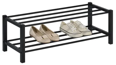 Produktbild von Schuhregal NAVAN Metall Schwarz, robuste Schuhbank mit 2 Ablagen, platzsparende Schuhkommode, ideal für Schuhregal offen, Schuhständer, Schuhregale