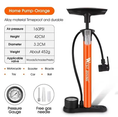 Productafbeelding van Fietspomp - Vloerpomp met digitale manometer - 160 psi / 11 bar - 3-in-1 ventiel voor fiets en auto - Handmatig, aluminium, 61 cm - 071112500000
