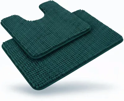 Immagine prodotto di Set di tappetini da bagno, verde, dimensioni 50x80 cm e 50x50 cm, in tessuto tipo "chenille", antiscivolo, per il bagno