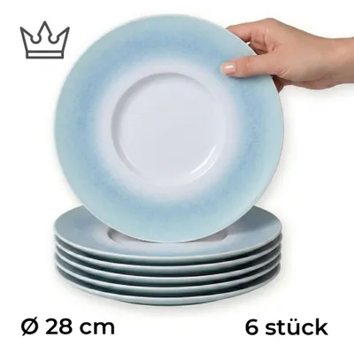 6er-Set Premium Porzellan Essteller Ø28 cm – Stilvoller Genuss mit maritimem Farbverlauf