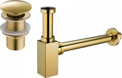 Produktbild von Mexen quadratischer Waschtischsiphon mit Klick-Klack-Stöpsel, ohne Überlauf, Gold - 7991060-50