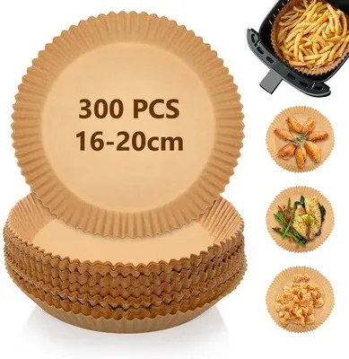 Immagine prodotto di 300 fogli di carta da forno per friggitrice ad aria, Ø 16 cm, senza BPA, impermeabile, oleorepellente