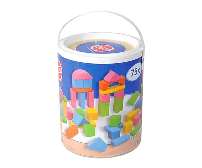 Productafbeelding van Heros 100088001 - Houten bouwstenen Happy Colours, 75 kleurrijke bouwstenen in een emmer. Artikelnummer: 4051902880012