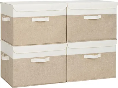 Obrázok produktu pre Úložné boxy s vrchnákom 43x30x29 cm, 4 kusy, bielo-hnedé, pre oblečenie