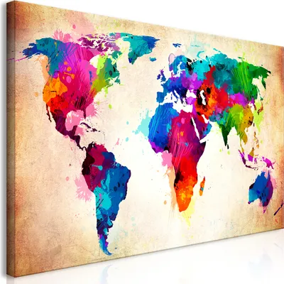 Produktbild von Wandbild Mega XXXL Weltkarte 250x125 cm Einteiliger XXL-Format Kunstdruck zur Selbstmontage Leinwandbilder moderne Bilder DIY Wanddekoration Wohnung Deko bunt k-A-0006-ak-e