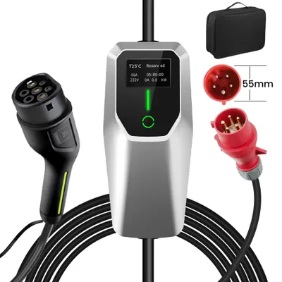 Zdjęcie produktu dla Ładowarka Hexinex EV, kabel ładowania, 11 kW, 3-fazowa, 6 metrów, kabel 6-16A, typ 2, mobilna stacja ładowania z wtykiem CEE 5-pin, ładowarka do pojazdów elektrycznych