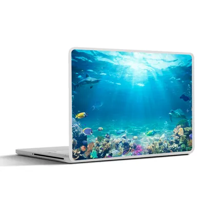 Produktbild von MuchoWow® Laptop Aufkleber Sticker Cover Unterwasserwelt - Meerestiere - Wasser - Korallen - Blau 32.5x23.5 cm - Sticker für Laptop - Selbstklebend