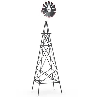 Produktbild von COSTWAY Windrad, Höhe 253cm, wetterfeste Windmühle Metall, Durchmesser 45cm, Gartendeko mit Kugellagern & 4 Erdspießen Grau