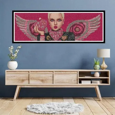 Imagen del producto de Pintura con diamantes para adultos, diseño grande XXL de 60x180 cm, con la imagen de una mujer, color rosa. Pintura con diamantes 5D, paisaje. Kit de pintura con diamantes para regalo, para relajación y como decoración de pared. Modelo: TU0N-557