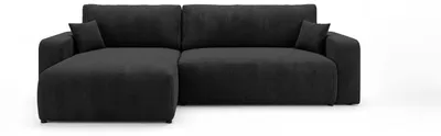 Image de Canapé d’angle BERLIN gauche noir velours côtelé Poso 135 - fonction couchage, coffre de rangement pour la literie