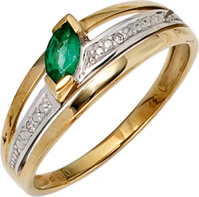 Produktbild von Ring Damenring mit Smaragd grün & 2 Diamanten Brillanten 0.01Ct 585 Gelbgold Innenumfang 58mm  Ø18.5mm