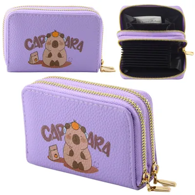 Immagine prodotto di Portafoglio a due scomparti con scomparti per carte Capybara viola 12,5 x 8,5 cm