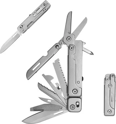 Productafbeelding van Multitool 13-in-1 roestvrij staal - Opvouwbaar - Mes/zaag/schaar - Blikopener/flesopener - Schroevendraaiers - Duurzaam en stevig - Multifunctioneel Gereedschap