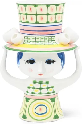 Imagen del producto de Jarrón "Dama con sombrero", color verde, de cerámica – 24,5x17x15 cm, diseño elegante, modelo 54051