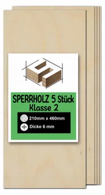 Produktbild von Rechteckige Birkensperrholzplatten zum Basteln und Bemalen – Lasergravur, CNC-Fräsen, Modellbau, Laubsägearbeiten, Brandmalerei und Decoupage – Klasse 2 – 21 × 46 cm (210 × 460 mm) – 6 mm – 5 Stück