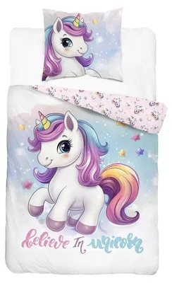Image de Parure de lit, coton, pour enfants, 140x200, modèle 5701a, motif licorne, Image générée par une IA
