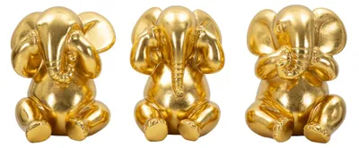 Immagine prodotto di Mauro Ferretti - Set di 3 statuine decorative a forma di elefante, color oro, 15,5 x 20,5 cm