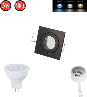 Produktbild von Einbaustrahler MR11 Ø45mm Bohrloch Alu inkl. MR11 3W Warmweiß 255 Lumen LED Leuchtmittel Schwarz Eckig