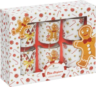 Produktbild von Set aus 6 duftkerzen 40 g mit glasbehälter mit lebkuchenmuster - Feeric Lights & Christmas