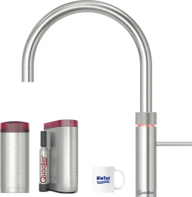 Produktbild von Quooker Fusion Round Edelstahl & COMBI Reservoire & sprudelndes Wasser CUBE