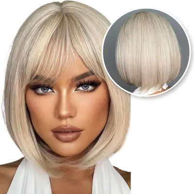 Produktbild von Damen Platin Blond Perücke Kurz Glattes Haar Bob Kurz Perücke