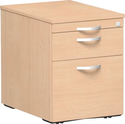 Produktbild von Geramöbel Rollcontainer Hängeregistratur und 1 Kunststoff-Schubfach, mit Utensilienschubfach, Metall-Rollschubführung, Zentralverriegelung, verdeckte Doppel-Lenkrollen, 438x600x565, Buche/Buche, S-530152-BB