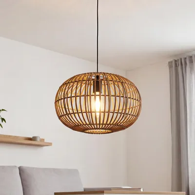 Produktbild von Pendelleuchte rund Ø 40 cm Bambus Korbschirm Braun E27 Boho Hängelampe Schlafzimmer Hängeleuchte Wohnzimmer