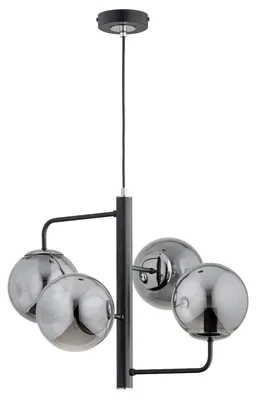 Zdjęcie produktu dla Lampa wisząca LAMUR czarna-chromowana-dymiona 4xE14x10W szkło wym:70x54x54cm IP20 Alfa