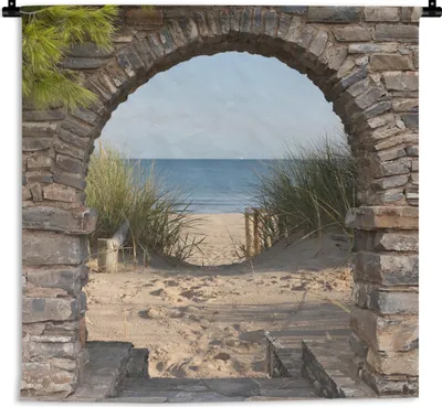 Produktbild von MuchoWow® Wandteppich Wandbehang Aussicht - Strand - Düne - Pflanzen 120x120 cm Tapisserie Dekoration Wandtuch - Modern - Baumwollgewebe
