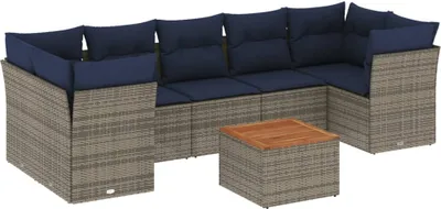 Produktbild von 8-tlg. Garten-Sofagarnitur mit Kissen Grau Poly Rattan