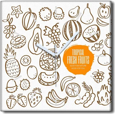 Produktbild von Coloray Uhr auf Leinwand 30x30 cm Wand Uhr Dekoration Wohnzimmer Segeltuch weiße Zeiger -Küche Tropics Früchte