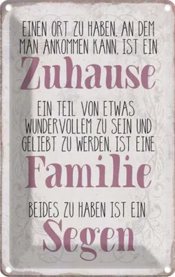 Produktbild von vianmo Blechschild 18x12 cm Zuhause Familie beides ein Segen Spruch Zitat