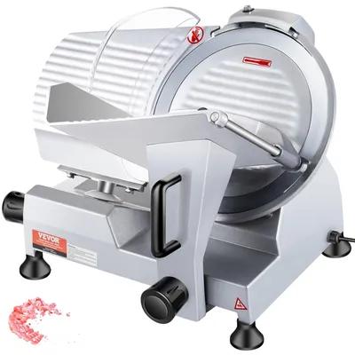 Image de VEVOR Trancheuse à viande commerciale 240 W, Trancheuse électrique pour aliments avec lame en acier au carbone de 25,4 cm, épaisseur réglable de 0 à 12 mm pour viande, fromage, légumes, etc.