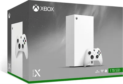 The image shows the packaging of an Xbox Series X console and controller.