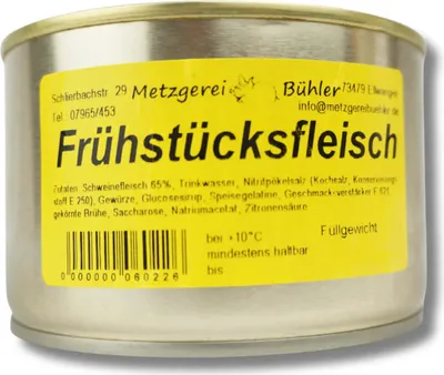 Produktbild von Frühstücksfleisch Dosenwurst 200g-400g - Wurstkonserve | Metzgerei Bühler – 200g