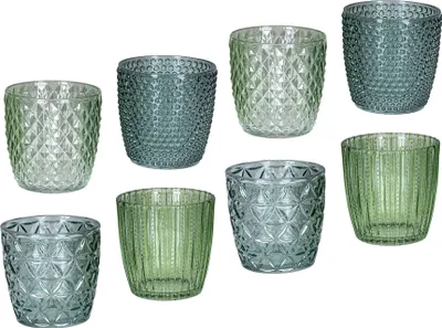Produktbild von 8er Set Windlicht H7,5cm Glas Grün Teelichthalter Tischdeko Kerzen Retro Deko