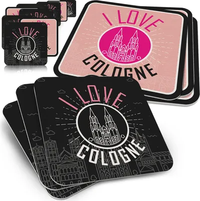 Produktbild von 50 Bierdeckel Kölner Dom, I Love Cologne Motiv, Souvenir Pink-Schwarz Design