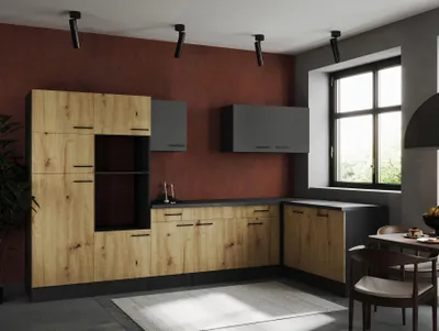 Produktbild von L Küche Leerblock Winkelküche Grau Matt Artisan Eiche Oliver 340x172 cm Respekta