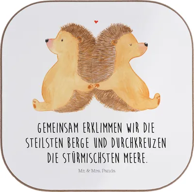 Produktbild von Mr. & Mrs. Panda Holzuntersetzer Igel händchenhaltend - Weiß - Geschenk, Hochzeit, Freundin, gläseruntersetzer, Love, Tassenuntersetzer, Liebe, Coaster, Hand in Hand
