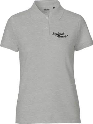 Produktbild von Huuraa Damen Polo Shirt Boyfriend Material Schriftzug M Sport Grey Bio Baumwolle Fairtrade Poloshirt Geschenkidee