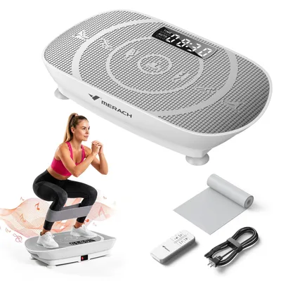 Produktbild von Merach Vibrationsplatte Trainingsgerät – mit 10 Intensitätsstufen, für Ganzkörpertraining, Fettverbrennung, Muskelaufbau & Formung, grau